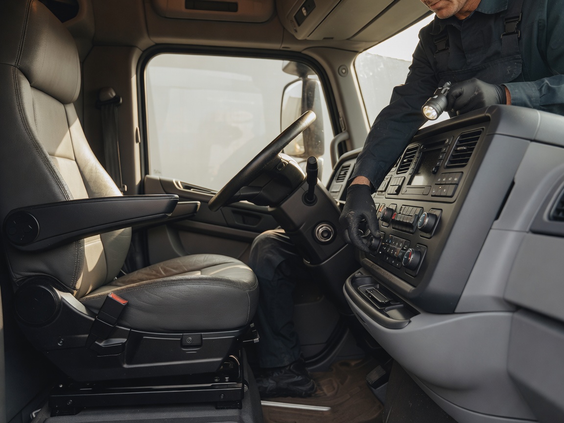 Inspection of commercial vehicle cabin controls and seating